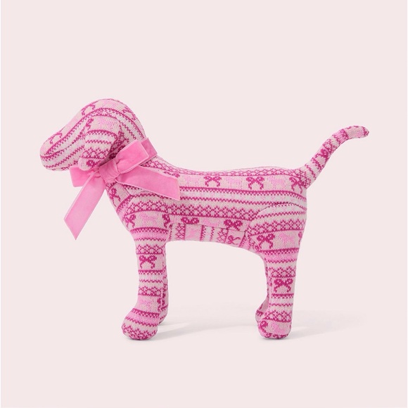 VS PINK X LOVESHACKFANCY MEDIUM DISPLAY STUFFED KNIT DOG PUP PRETTY FAIRISLE NIB - Picture 2 of 4
